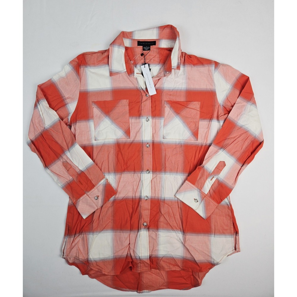 Sanctuary long sleeve button up shirt Womens Fall orange white check NWT Medium